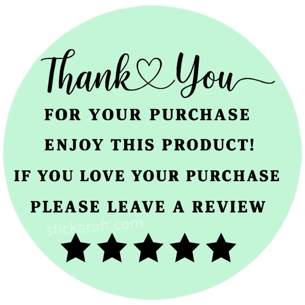 Thank You for Purchase Stickers – 2 Inch, 5 Star Review Labels – 100 PCS NEW